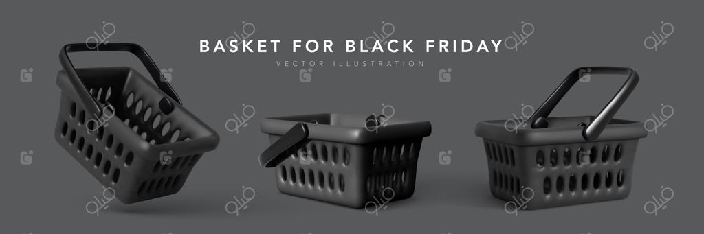 مجموعه‌ای از چرخ‌دستی‌های پلاستیکی مشکی واقع‌گرایانه روی پس‌زمینه سیاه