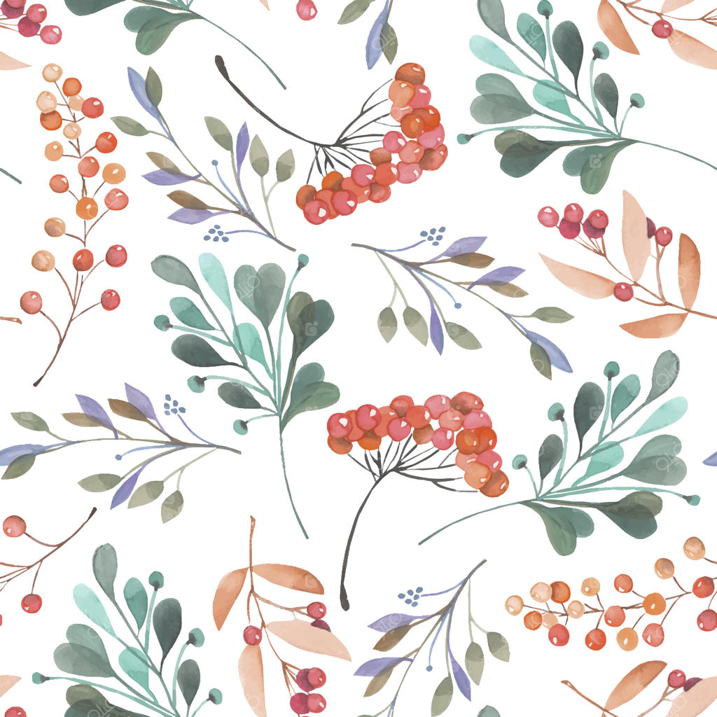 الگوی بدون درز شاخه و توت‌های آبرنگی