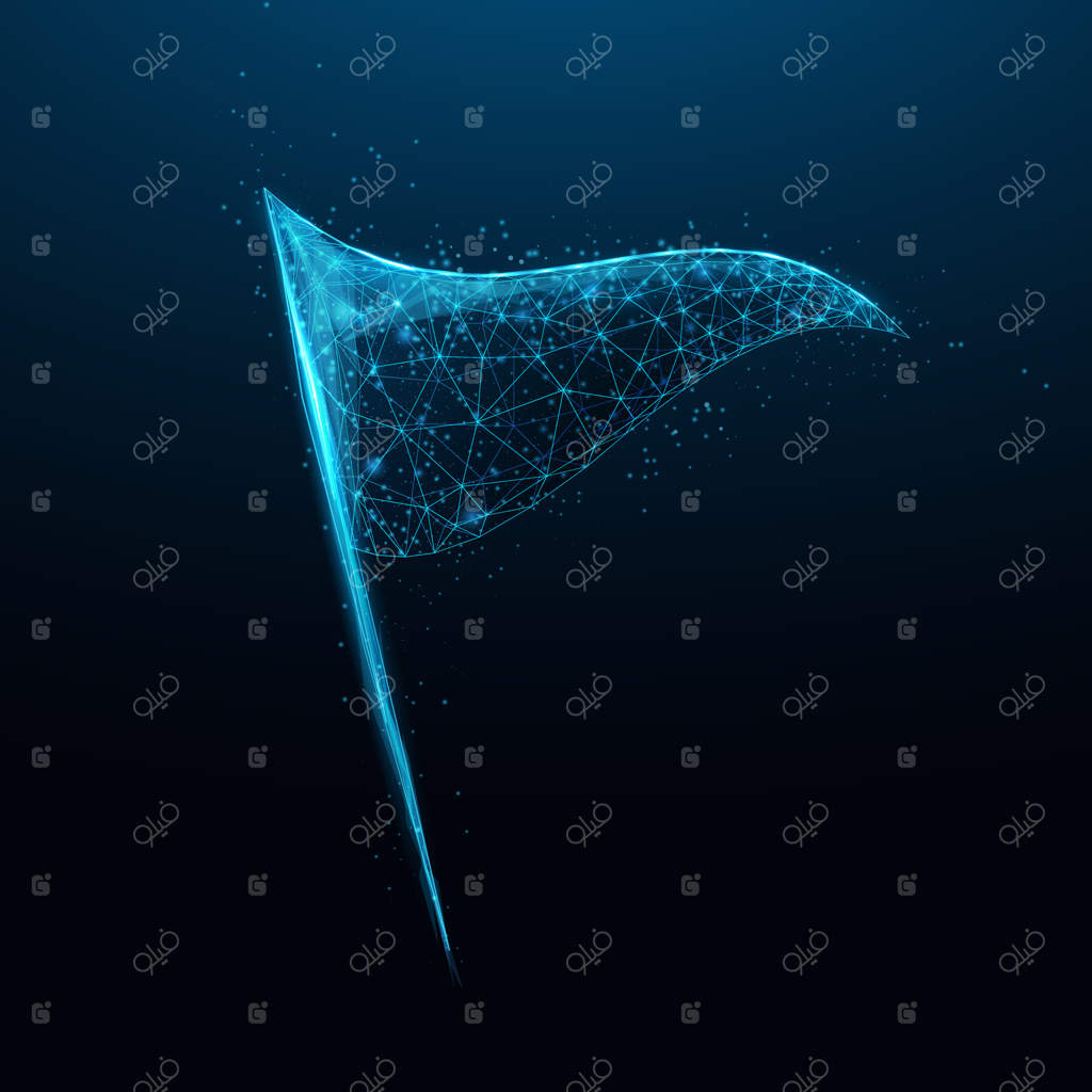 پرچم سه‌گوش مشبک: طراحی بیرق مواج برای بازاریابی مالی و تبلیغات بانکی وب - تصویرسازی برداری پلیگونیال