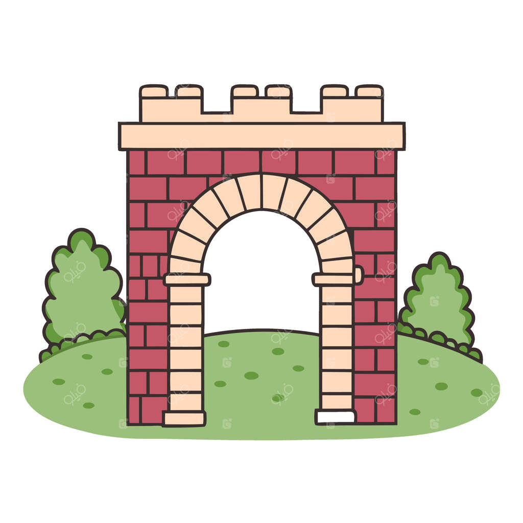 طاق آجری در فضای سبز با بوته‌ها: عنصری معماری برای باغ در فضای باز