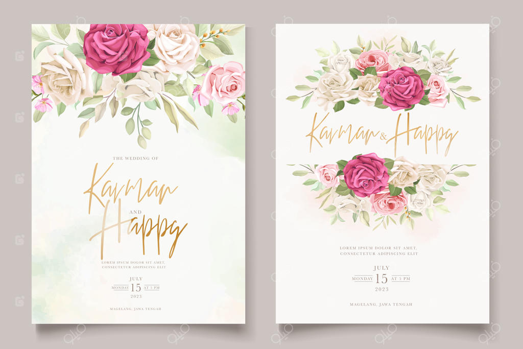 مجموعه کارت دعوت عروسی با طرح‌های دستی شیک گل و برگ