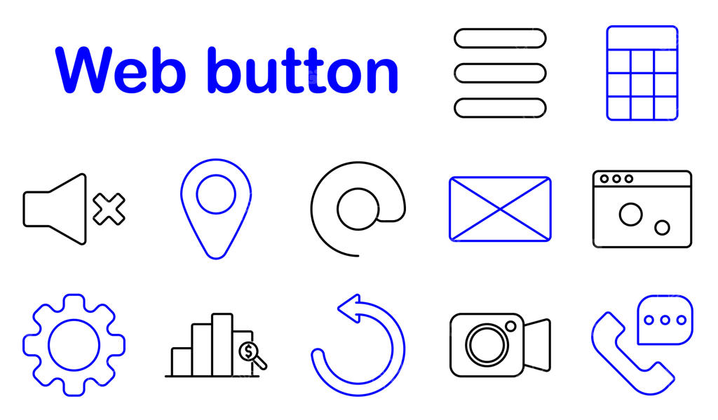 مجموعه آیکون و دکمه‌های رابط کاربری وب شامل کنترل صدا، موقعیت، بروزرسانی، تنظیمات، دوربین، آمار، ایمیل، مرورگر و تماس؛ ابزارهای آنلاین، چندرسانه‌ای و فناوری ارتباطات