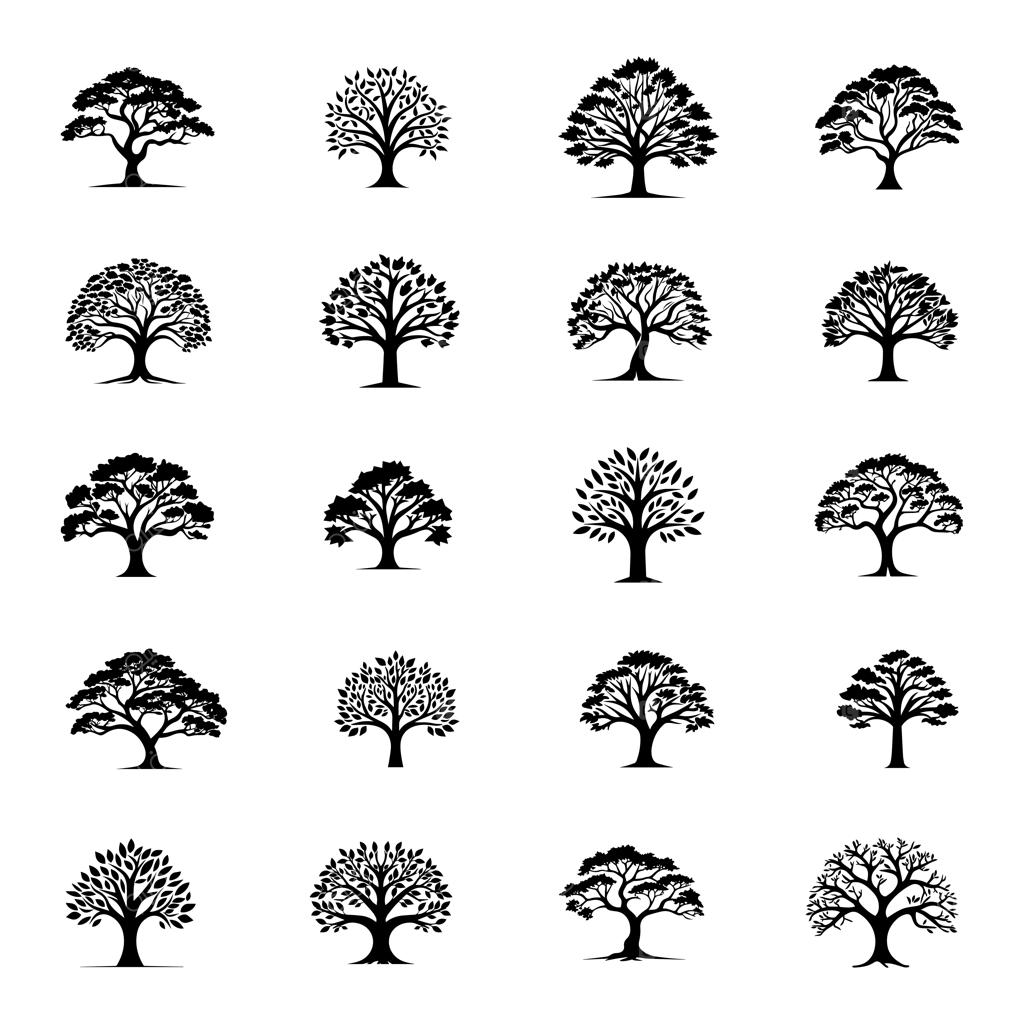 وکتور سیلوئت درخت با پس‌زمینه سفید، مناسب برای طراحی