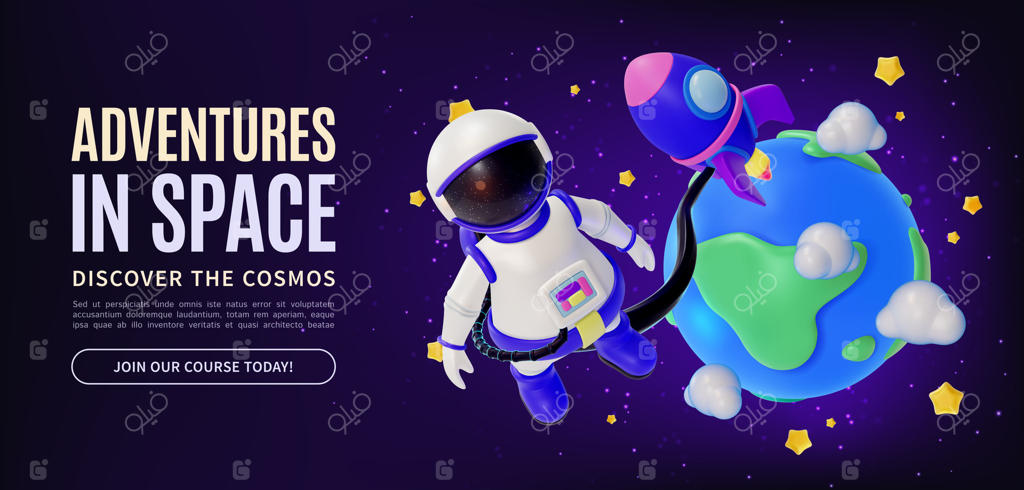 ماجراجویی‌های سه‌بعدی در فضا: کشف رازهای کهکشان - تبلیغاتی خلاقانه در سبک طراحی کارتونی!