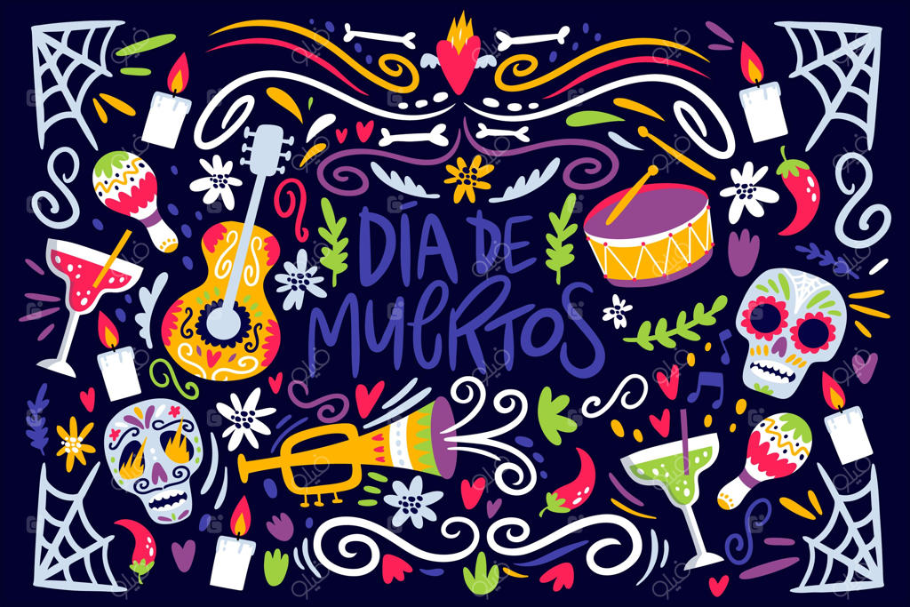 پس‌زمینه‌ی روز مردگان با طراحی مسطح