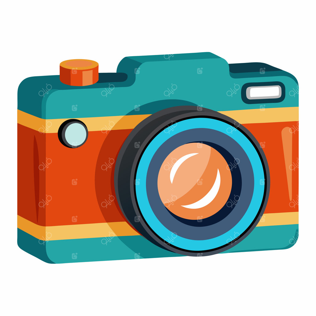 طراحی خطی رنگی دوربین در پس‌زمینه سفید