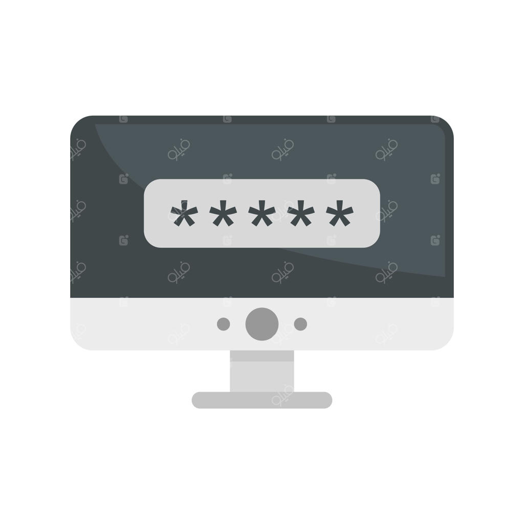 تصویرسازی تخت و وکتور آیکون احراز هویت ورود به کامپیوتر، ایزوله روی پس‌زمینه سفید
