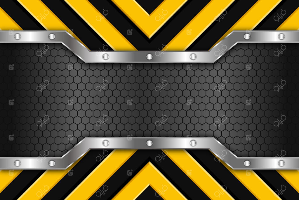 پس‌زمینه طراحی وکتوری بافت فلزی با خطوط پیکان‌های زرد و سیاه به صورت عمودی