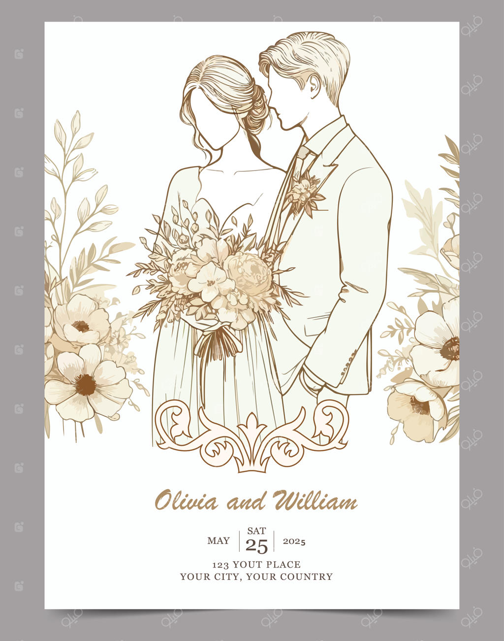 قالب کارت دعوت عروسی با طراحی تخت