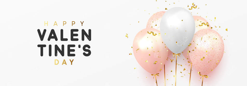 پس‌زمینه روز ولنتاین مبارک با بادکنک‌های واقعی و اکلیل طلایی. تصویر وکتور