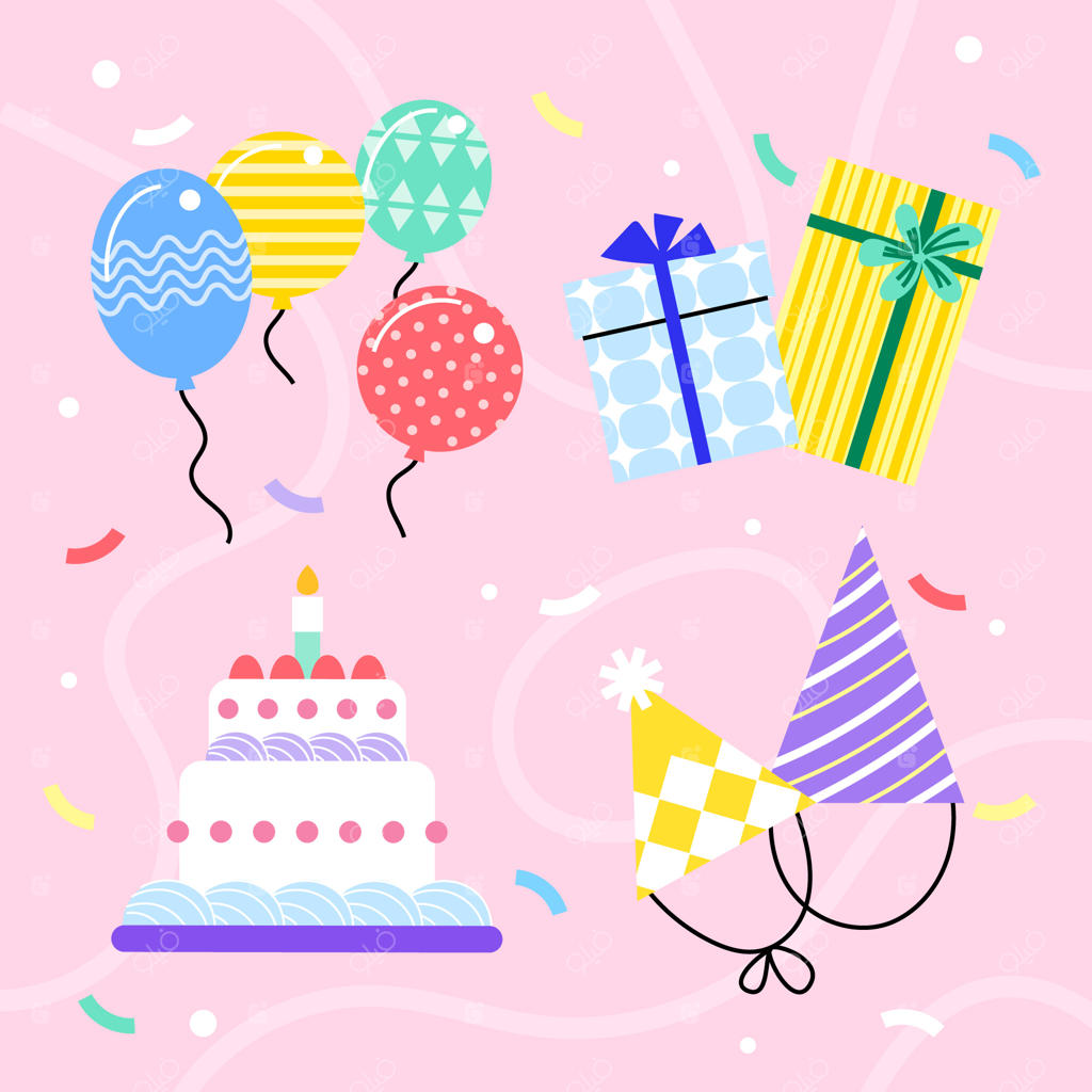 مجموعه‌ای از عناصر طراحی تولد به سبک تخت