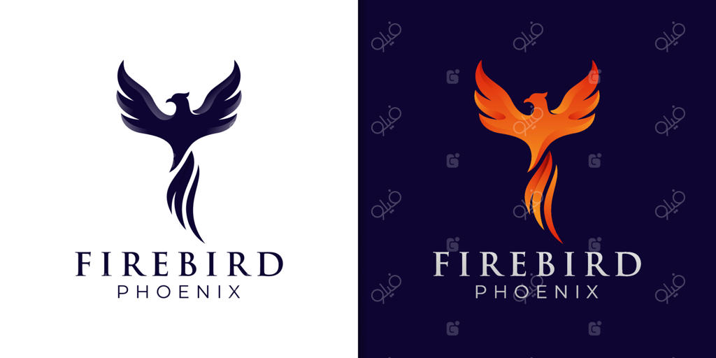 تصویر لوگوی فوق‌العاده ققنوس با طراحی گرادیان در دو نسخه