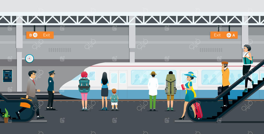 مردم از پله‌ها پایین می‌روند تا با مترو سفر کنند.