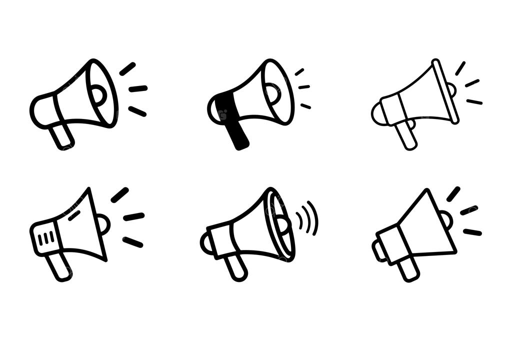 مجموعه آیکون‌های وکتور و خطی بلندگو در پس‌زمینه سفید