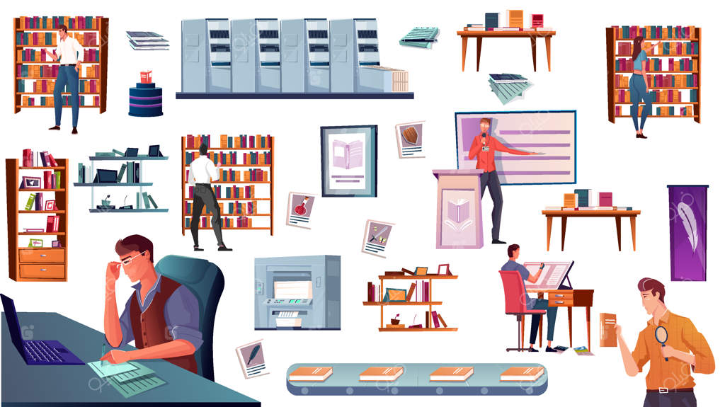 مجموعه آیکون‌های扜扜扜扜扜扜扜 خانه، قفسه کتاب، کتاب‌فروشی، نویسنده، و مشتری - تصویرسازی وکتور