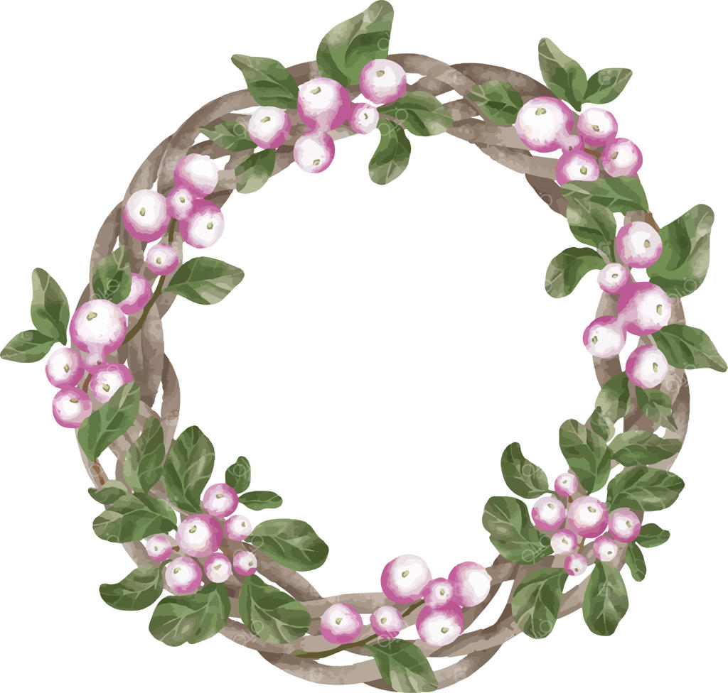 ترکیب آبرنگی شاخه‌ها و توت‌ها؛ تاج گل برفی‌berry