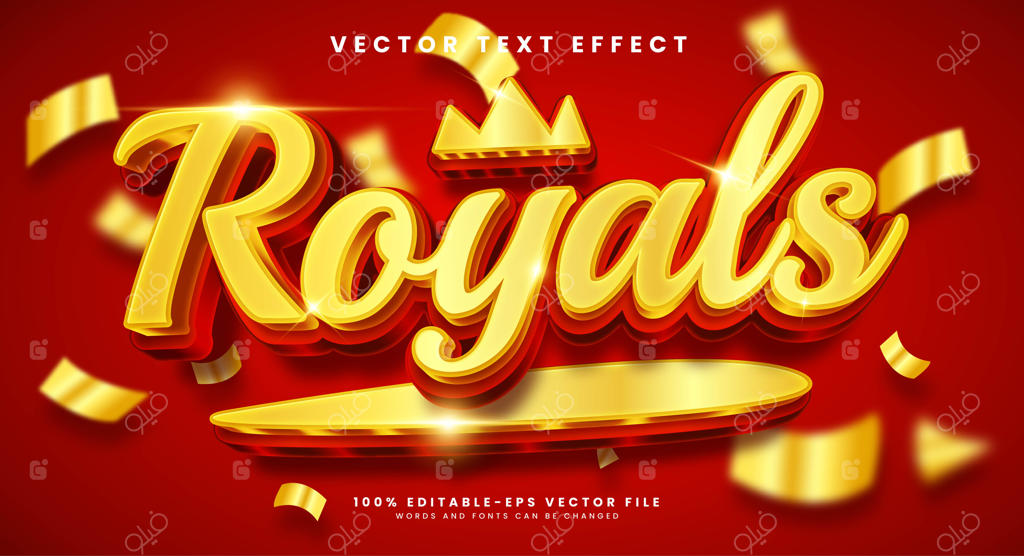 متن وکتور سه‌بعدی ویرایش‌پذیر با جلوه طلایی و سلطنتی به همراه مفهوم لوکس