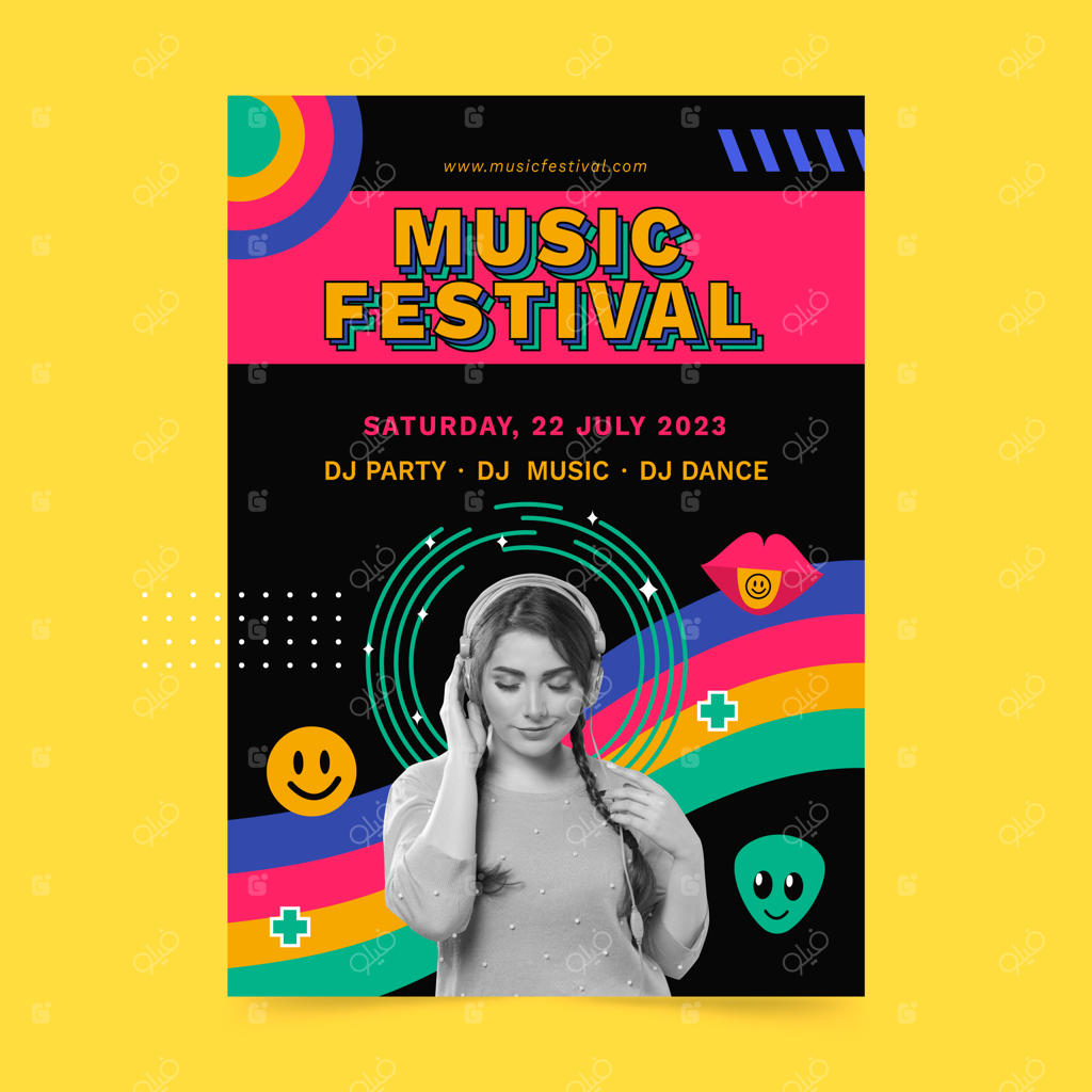 الگوی پوستر عمودی برای جشنواره موسیقی