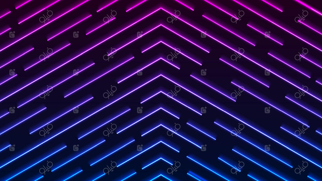 الگوی فلش‌های نئونی آبی و بنفش روی پس‌زمینه تاریک، مفهوم فناوری آینده‌نگرانه