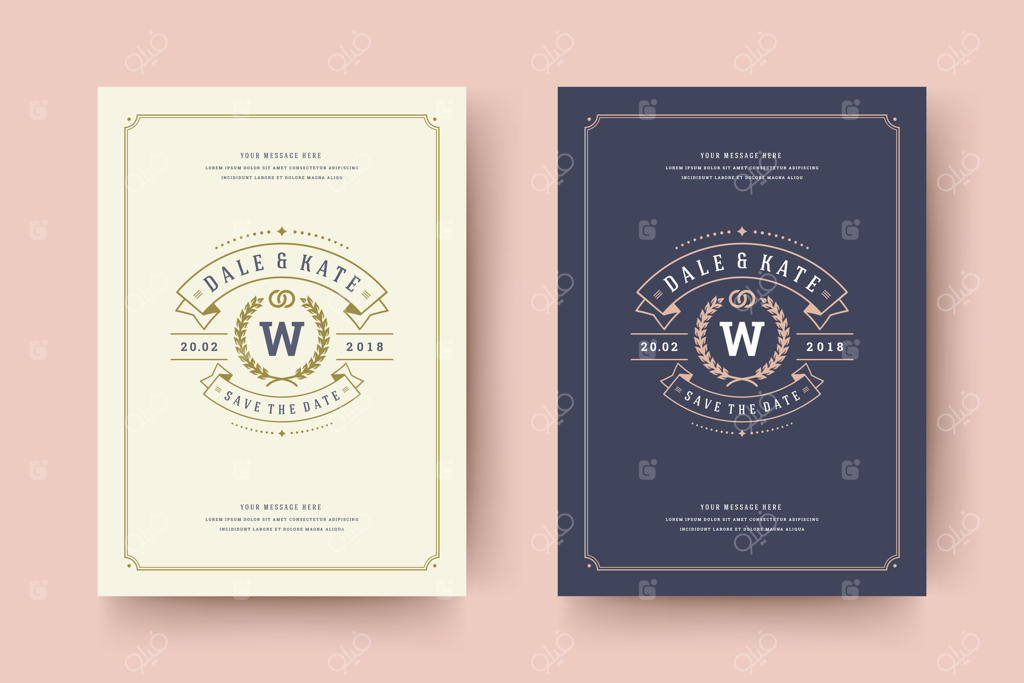 الگوی زیبا و شیک کارت دعوت و اطلاع‌رسانی تاریخ عروسی.