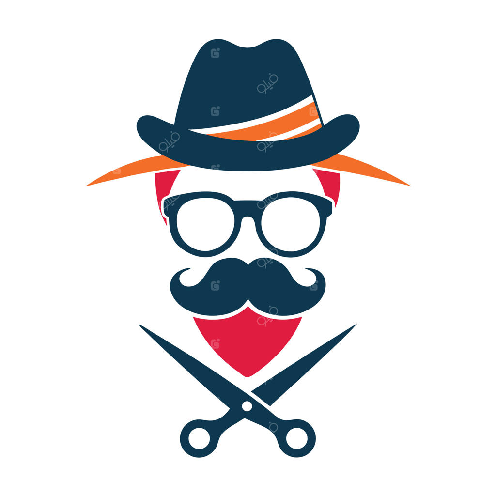طراحی لوگوی خلاقانه آرایشگاه با ترکیب کلاه، عینک، سبیل و قیچی