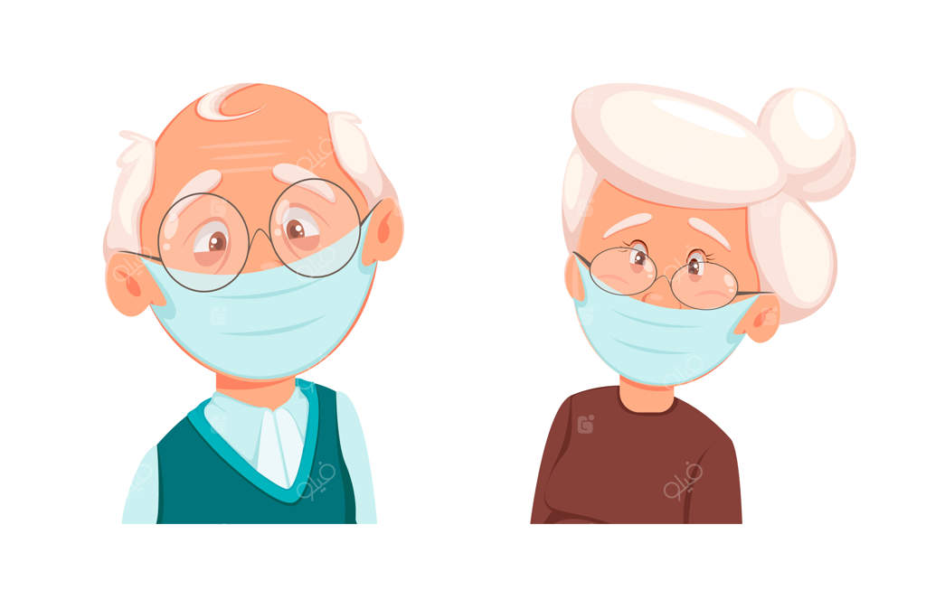 پدربزرگ و مادربزرگ با ماسک محافظتی