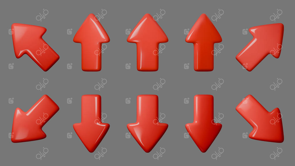 تصویر جذاب پیکان‌های سه‌بعدی قرمز نشان‌دهنده حرکت صعودی و نزولی. مناسب برای اینفوگرافیک‌ها، ارائه‌ها و راهنمایی‌های جهت‌یابی برای جذب مؤثرتر مخاطبان شما.