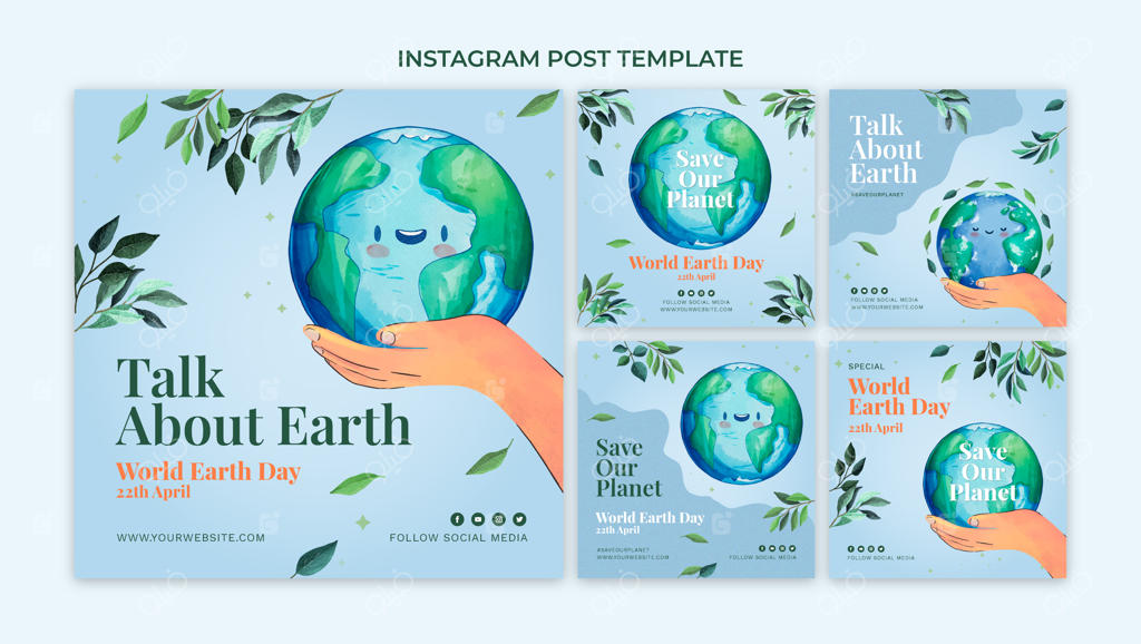 مجموعه پست‌های اینستاگرامی روز زمین با طراحی آبرنگی