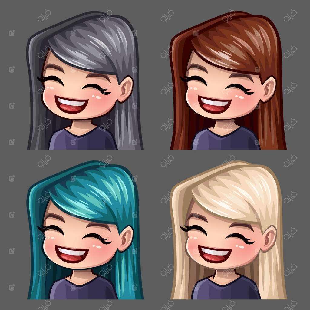 آیکون‌های احساسی با لبخند برای خانم‌ها با موی بلند مناسب شبکه‌های اجتماعی و برچسب‌ها