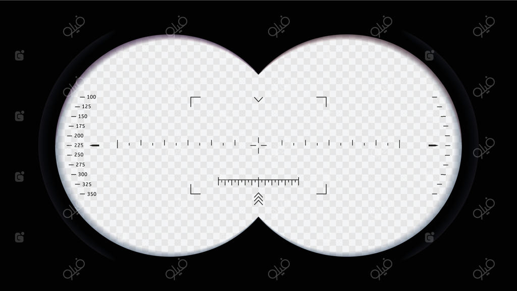 دید از دوربین دوچشمی: نمای جاسوس، دوربین دوچشمی با هدف‌گیری اپتیکال و قاب زوم تلسکوپ. قالب تصویری دیدگاه گردشگر
