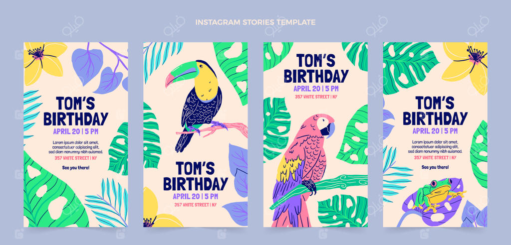 داستان‌های اینستاگرام جشن تولد جنگلی با طراحی دستی و ساده