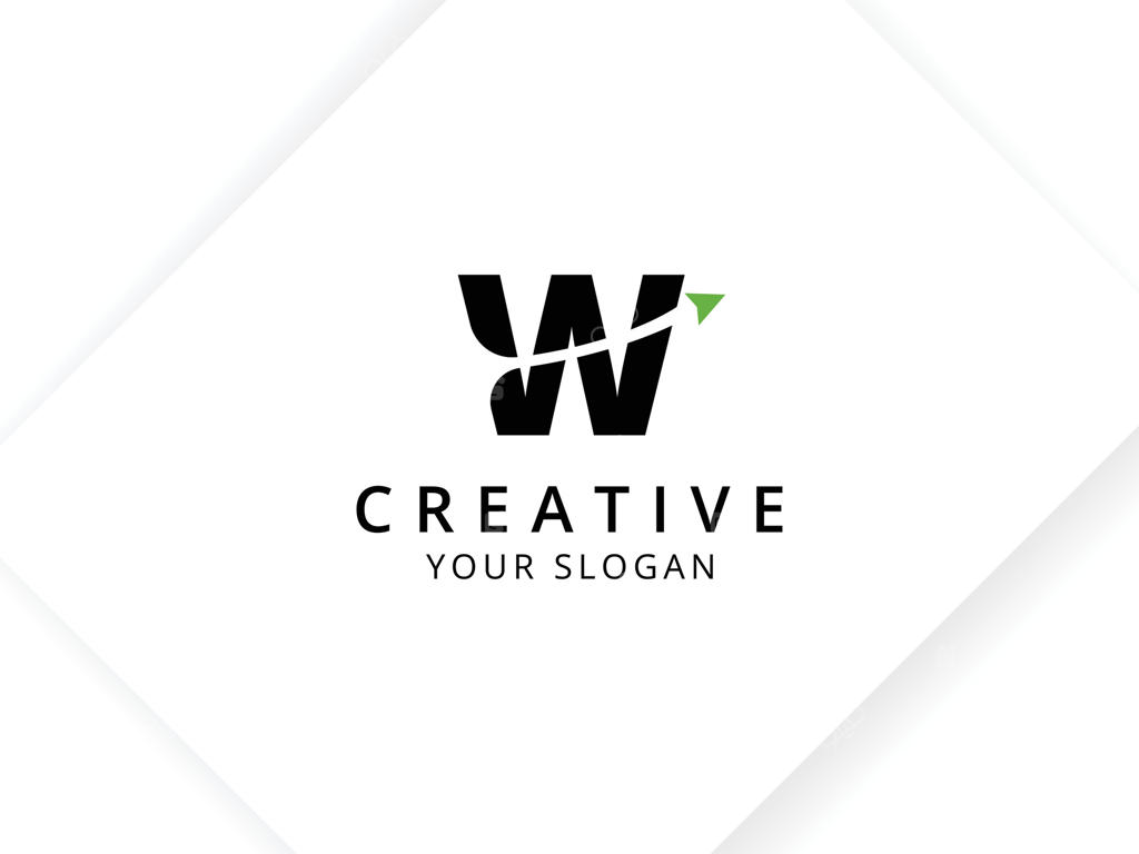 طراحی لوگوی مینیمال مونوگرام حرف W با نماد فلش