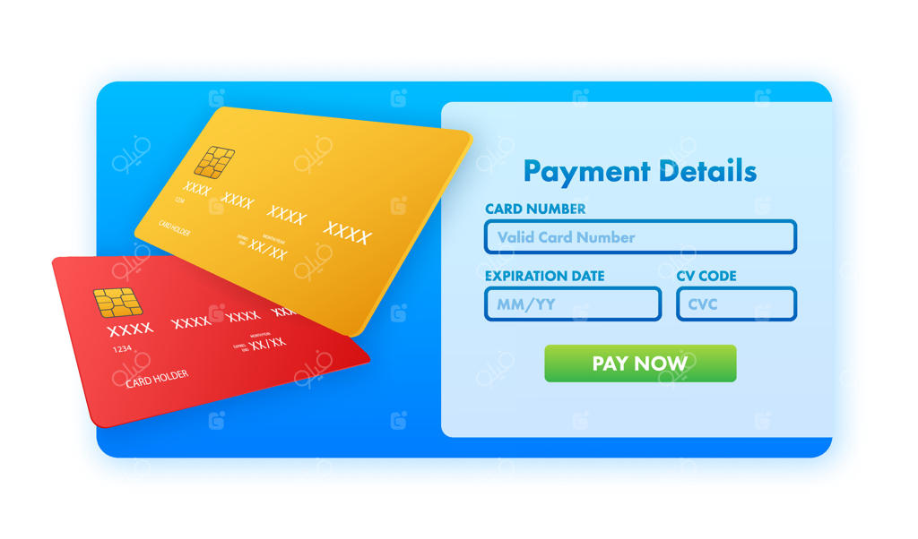 کارت ویزیت شامل جزئیات پرداخت برای طراحی صفحه وب. خرید آنلاین. کارت اعتباری. فروشگاه اینترنتی. تصویر برداری وکتور