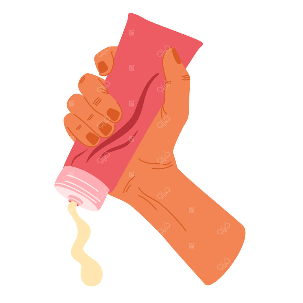 دست‌های زنانه نگه‌دارنده کرم محصولات آرایشی - شیر شستشو و کرم بدن و صورت - ماساژ صورت - روتین مراقبت روزانه از پوست و بهداشت - تصویر وکتور