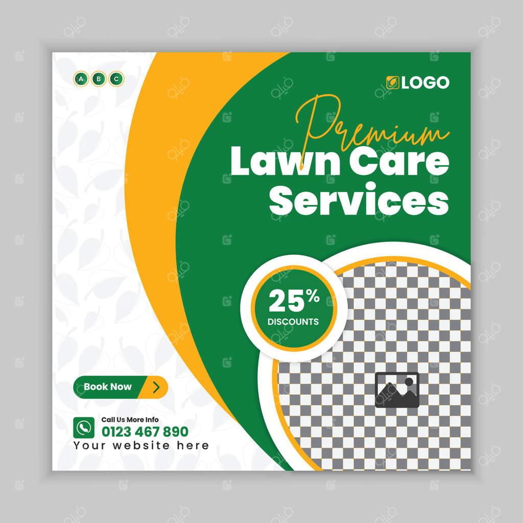 طراحی بنر و قالب پست تبلیغاتی برای مراقبت کامل از باغ و چمنزار