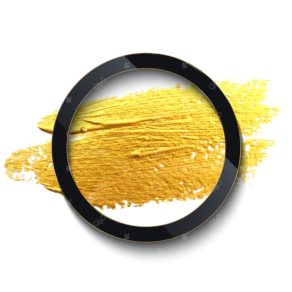 حاشیه حلقه سیاه روی برس طلایی واقعی 3D از شکل هندسی گرد پاشیدن طلای لکه‌دار روی تزئین کاغذ با اثر درخشان بر روی پس‌زمینه سفید