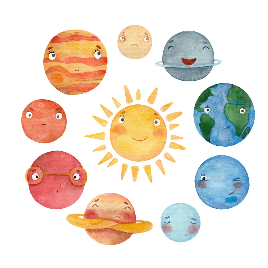 مجموعه‌ای از نقاشی‌های آبرنگی با سیارات منظومه شمسی