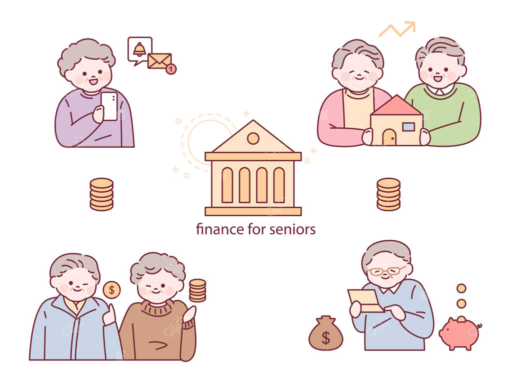 مدیریت مالی در دوران سالمندی: پس‌انداز پدربزرگ و مادربزرگ در بانک.