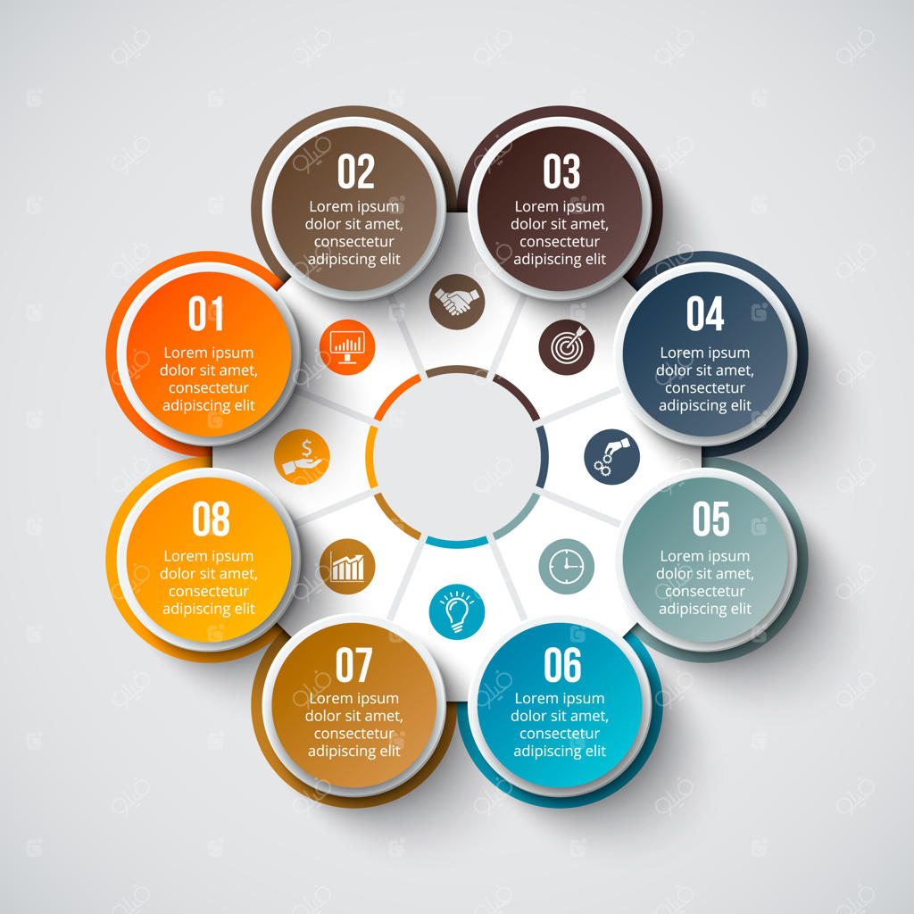 عنصر دایره‌ای برای اینفوگرافیک با ۸ مرحله