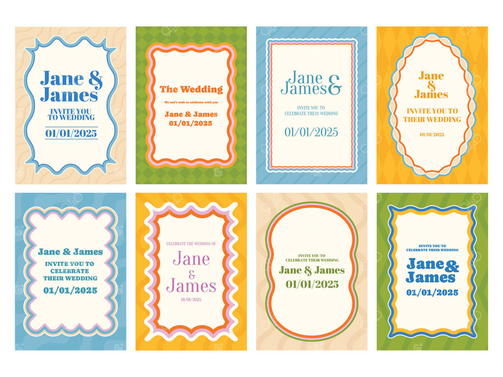 کارت دعوت شاد عروسی برای جین و جیمز پرو وکتور