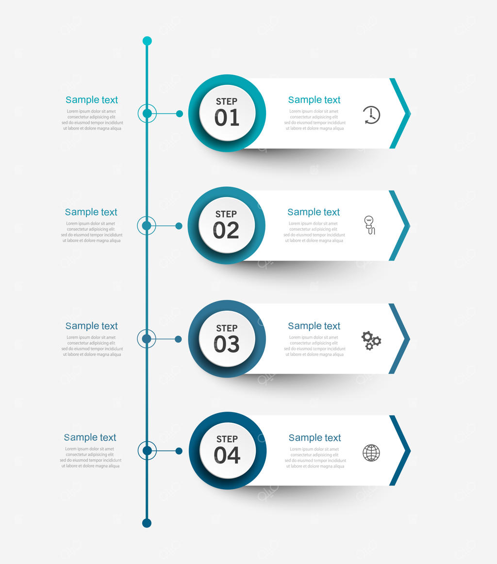 قالب طراحی اینفوگرافیک تجاری با ۴ مرحله، گزینه یا فرایند