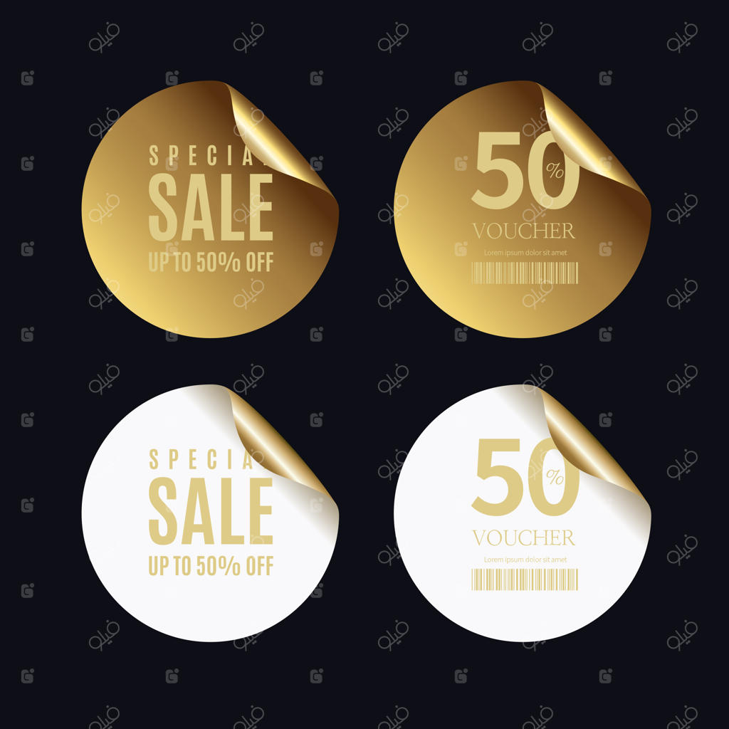 برچسب‌های طلایی با قاب طلایی روی زمینه بژ