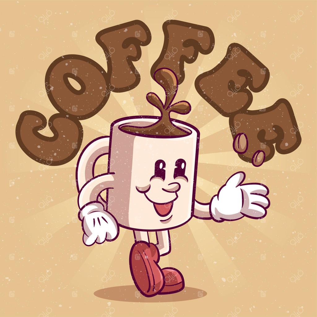 تصویر فانتزی قهوه با طراحی دستی به سبک رترو و مد روز