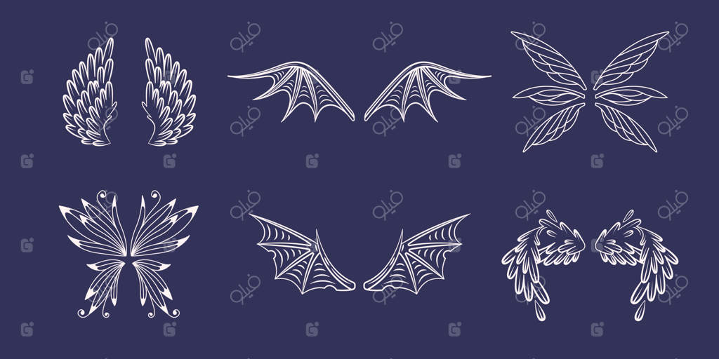 مجموعه طراحی خطی: بال‌های فرشته، پری، دیو و شیطان