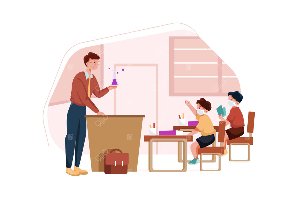 درس خواندن کودکان با ماسک در کلاس