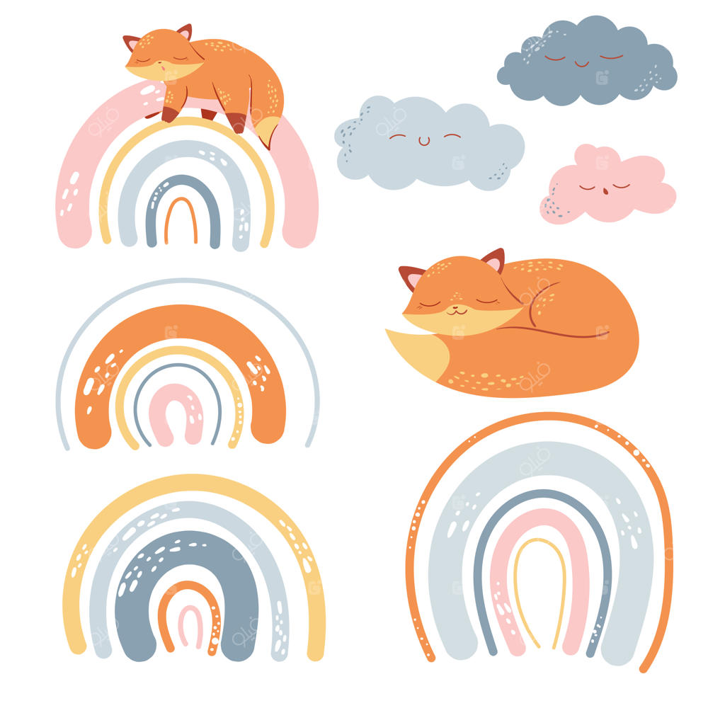 قوس و قزح مینیمالیستی بوهویی همراه با روباه فانتزی برای اتاق کودک و نوزاد