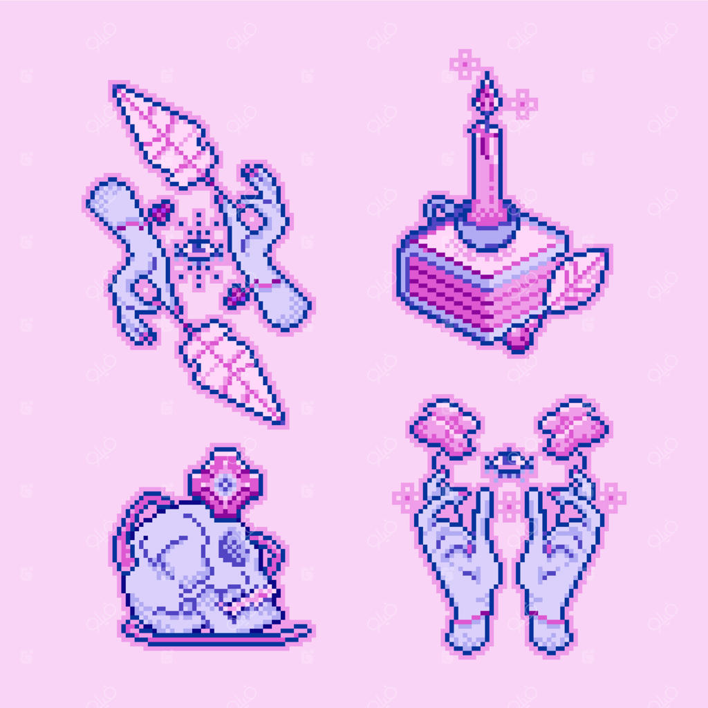 مجموعه عناصر جادویی به سبک پیکسل آرت