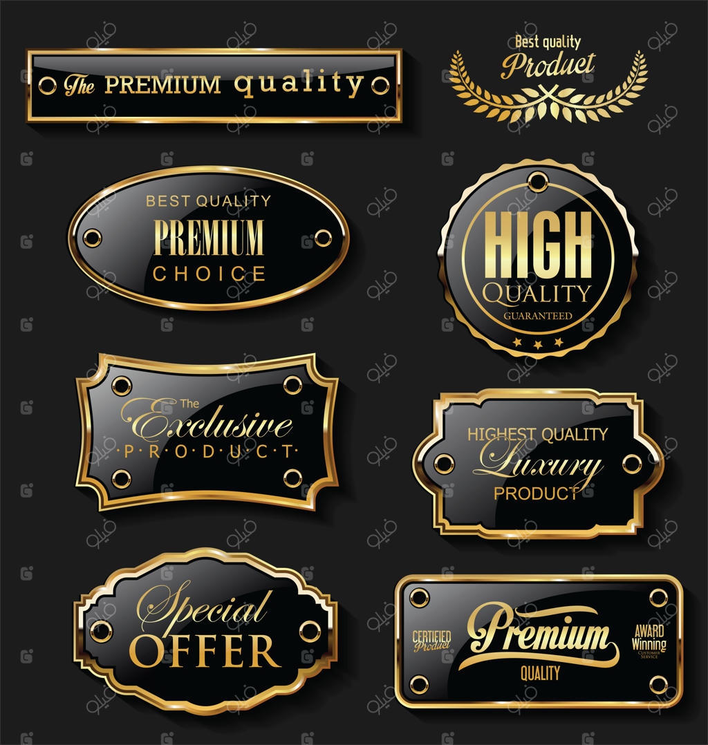مجموعه طراحی برچسب‌های فروش طلایی و سیاه به سبک وینتیج