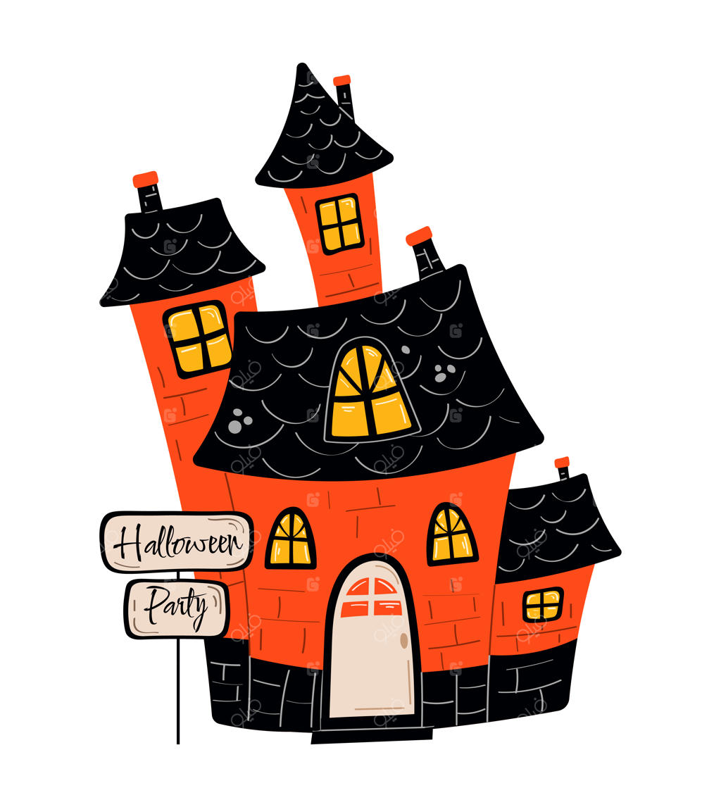 هالووین شاد با خانه ارواح دنج. تابلو هالووین مبارک. تصویرسازی وکتور