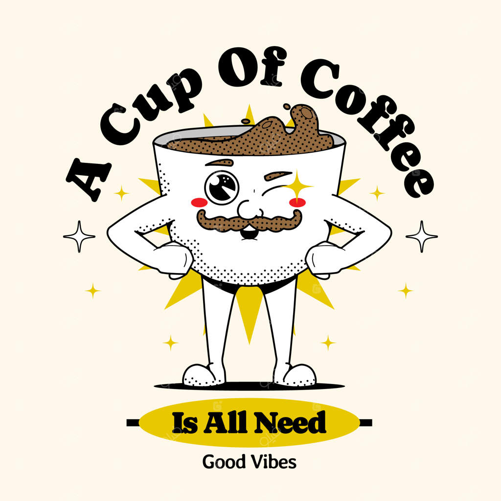 طرح کارتونی قهوه دست‌کشیده